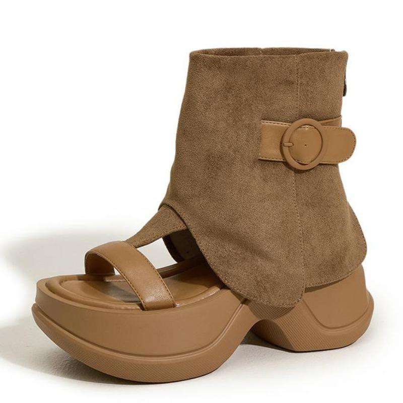 Мода Высокое Качество 8СМ Этническая Микрофибра Кожа Мэри Джейн Ботильоны Сандалии Женские Платформа Танкетка Ажурные Молния Пип То Туфли Лето