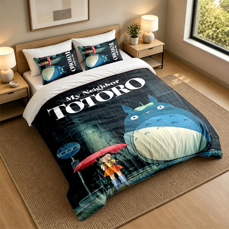 3Pcs Bedding SetMy Neighbor Totoro Soft Bed Sheet and Two Pillowcases Home Bedroom Decor