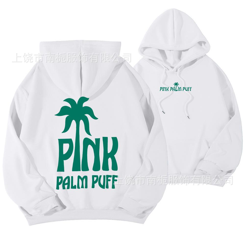 Женская толстовка с капюшоном, длинным рукавом, спущенным плечом, с принтом "PINK PALM PUFF" на спине, повседневная