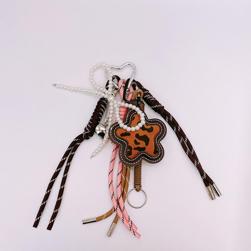 Yogodlns Braided Rope Leopard Print Flower Bag Pendant Women Handbag Backpack Decors Fashion Bag Accessories