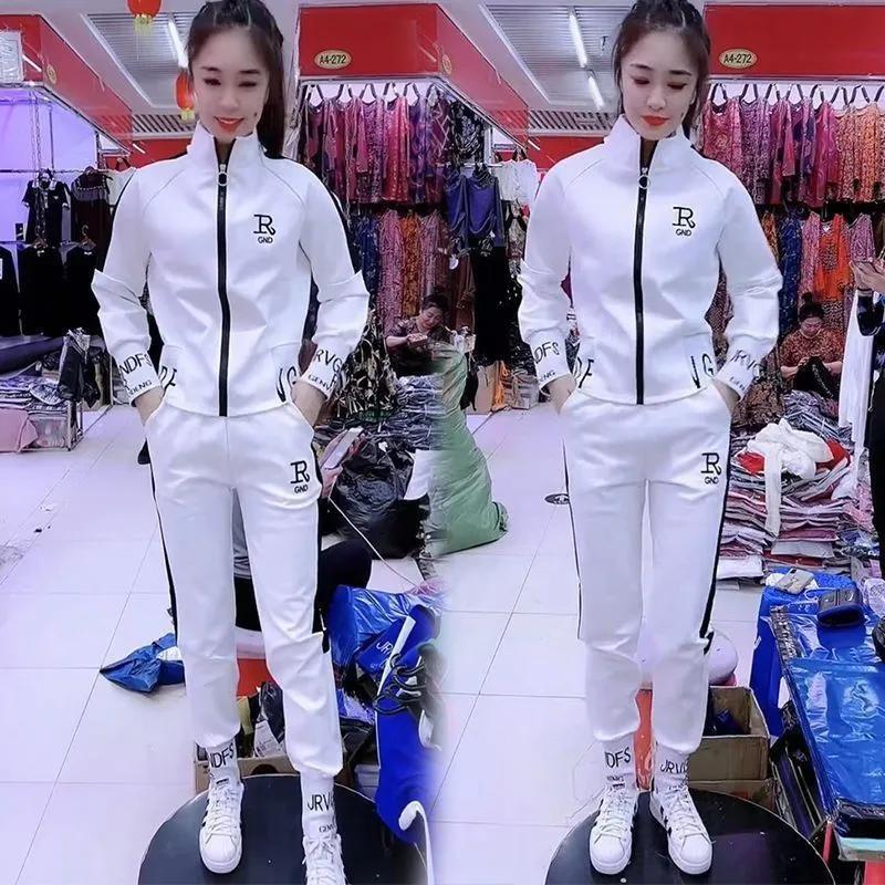 Женский спортивный костюм Осень Весна Повседневная мода Корейский приталенный плащ Свитер с длинным рукавом + Брюки Комплект из двух предметов для женщин
