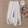 Women's Summer Chinese-Style Embroidered Elastic Wide-Leg Pants