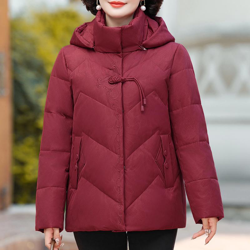 Зимнее короткое пуховое пальто для женщин, винтажная верхняя одежда больших размеров с капюшоном, элегантная, толстая, теплая, с вышивкой, пуховик, женские парки
