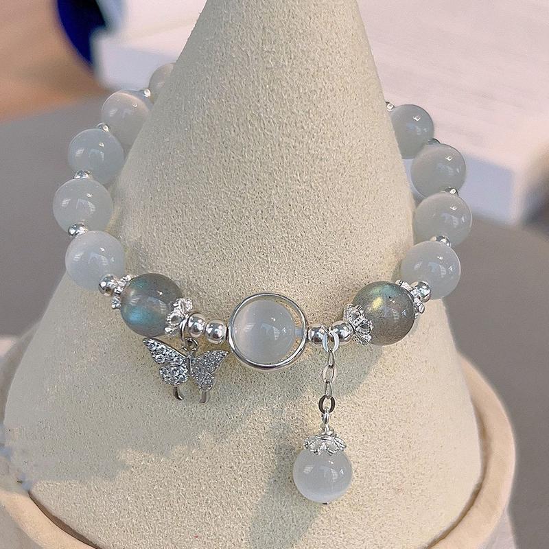 Korean Fashion Imitation Opal Bracelet Simple Pendant Bracelet Ins Moonstone Crystal Bead Moon Pendant Bracelet Jewelry Gifts