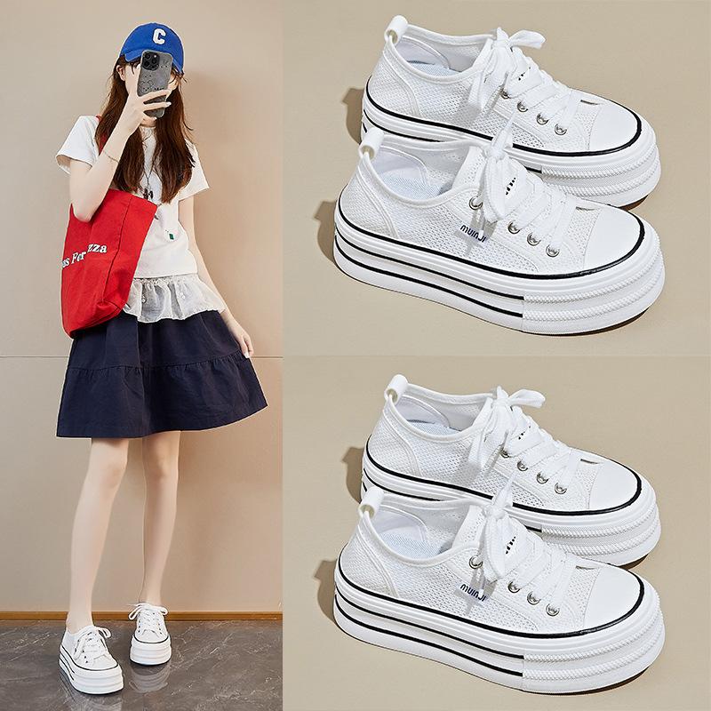 Summer Mesh White Shoes New Style of Female Students Breathable Height-enhancing Casual Street Clapper Shoes