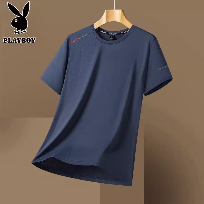PLAYBOY Мужская футболка с коротким рукавом из ледяного шелка, быстросохнущая