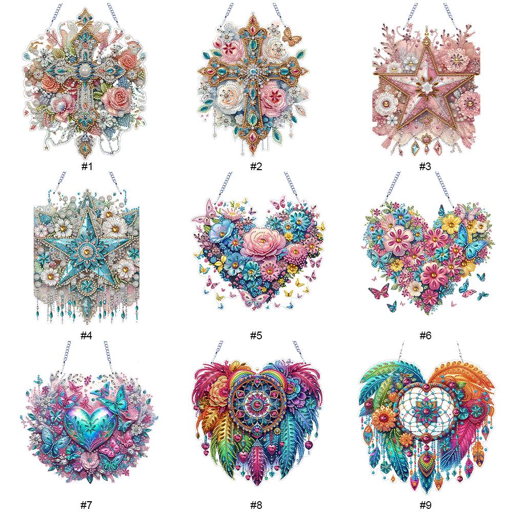Flower 2D/Flat DIY Diamond Painting Set Rhinestone Diamond Art Window Pendants Diamond Art Pendant Wall Decor for Home & Windows