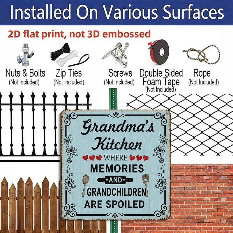 2D Flat - 1pc, Grandma'S Kitchen Aluminium Sign, Country Retro Wall Decor, Farmhouse Family Quote Plaque, Mother'S Day Indoor Outdoor Kitchen Dining