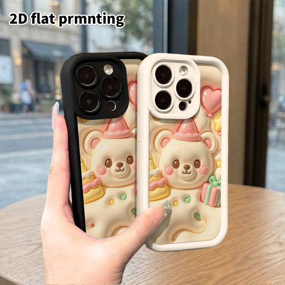 Phone case: 2D flat design, suitable for iPhone 18 17 16 15 14 13 Pro protective case, birthday teddy bear theme, perfect holiday gift for Christmas a
