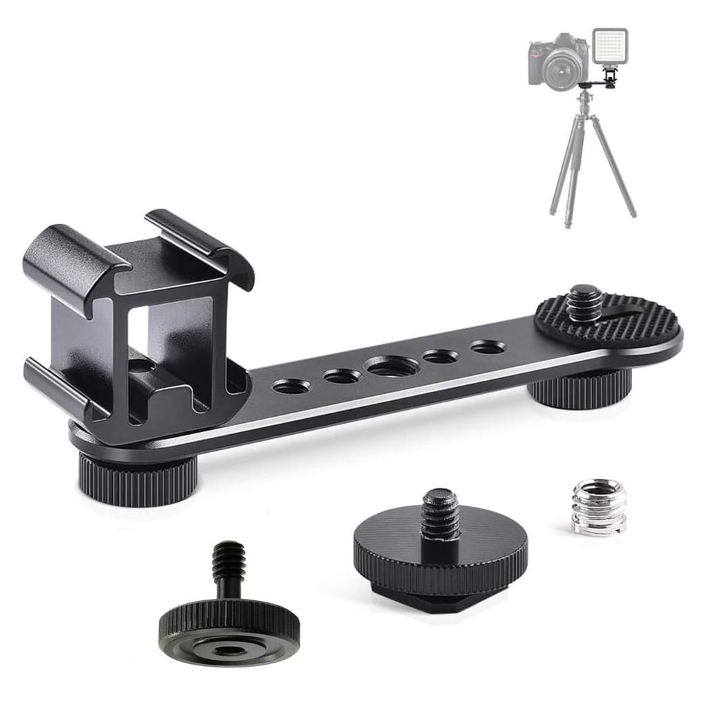 UTEBIT 3 Shoe Bracket Camera Screw Hot Shoe Mount Camera Plate Cold Shoe Mount Aluminum Camera Bracket Adjustable Angle with and Screw Holes LED Video