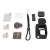 Action Camera Silicone Sleeve Case Tempered Glass Film Lens Cover Charging Side Cover Set Black