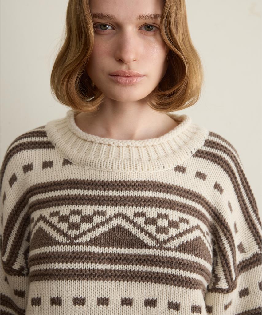 FUNFROMFUN Номад Пуловер в стиле Fair Isle, Коричневый