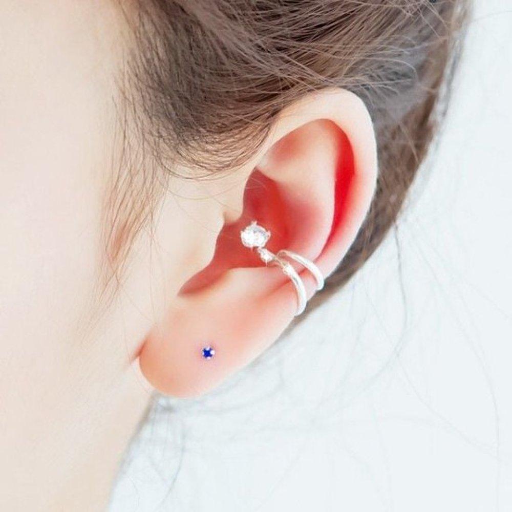 (Silver) Cubic T-Die Ear Cuff Spring Color Drop Feminine Bright Plating Rishi