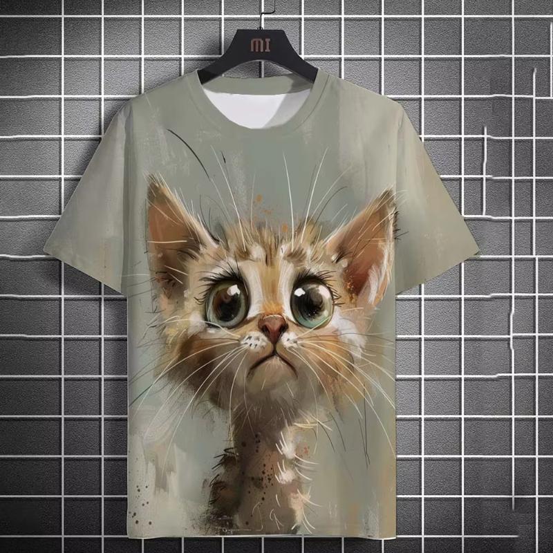 Мужские футболки с милым принтом кота в виде 3D-принта, летние женские уличные модные футболки унисекс большого размера с коротким рукавом