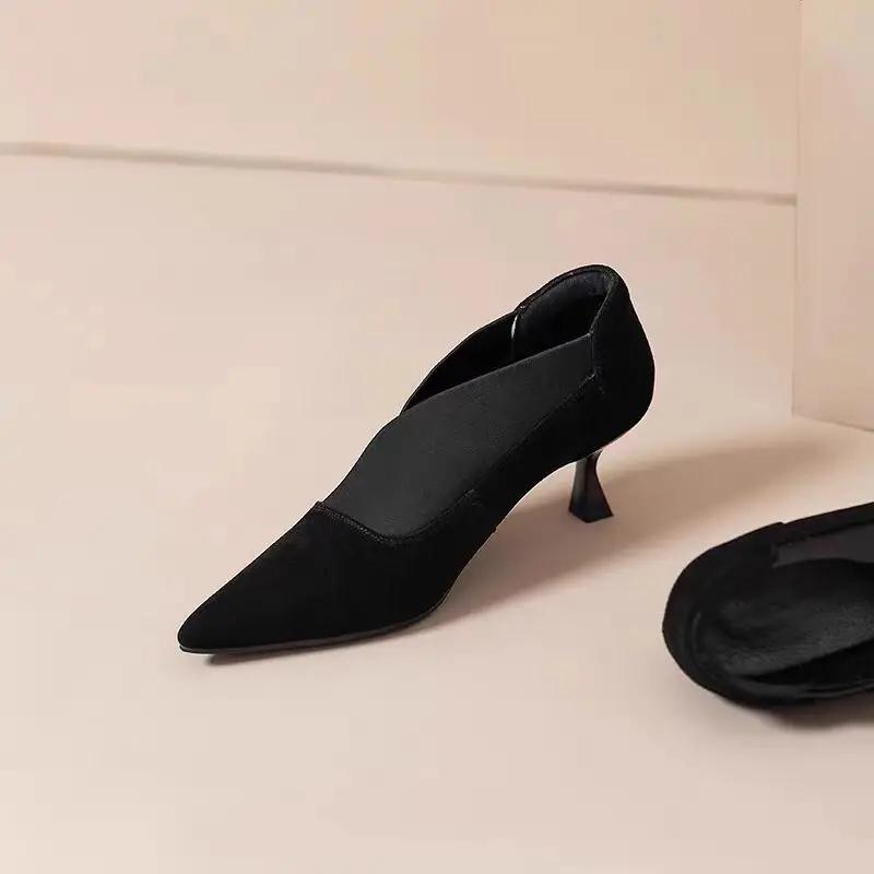 Женские туфли на шпильках с острым носком, замшевые мокасины, зимние дизайнерские туфли 2025 года, новые сексуальные элегантные туфли-лодочки для вечернего платья Zapatillas Mujer