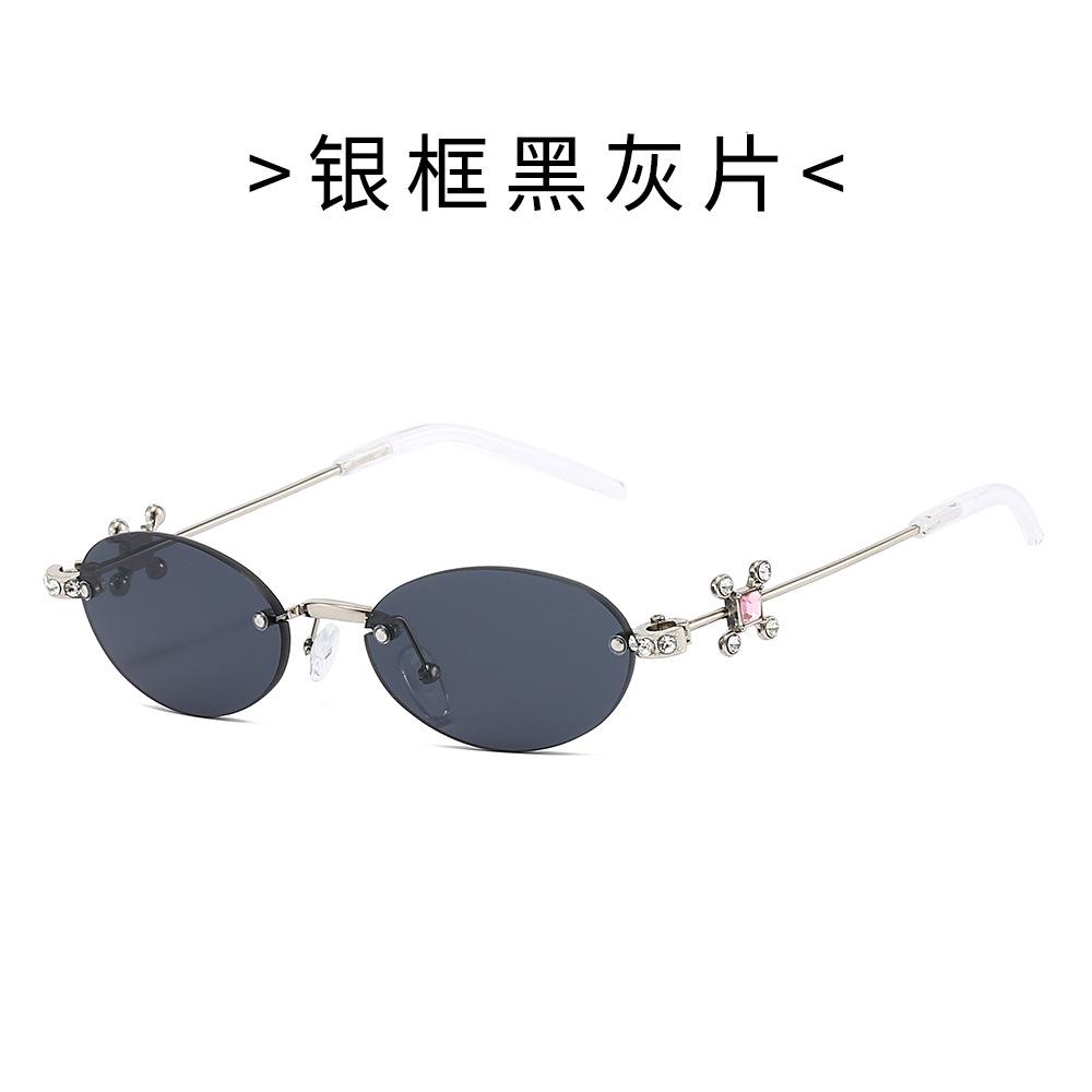 Three-stone sunglasses, rimless, oval-shaped lenses, women's sunglasses