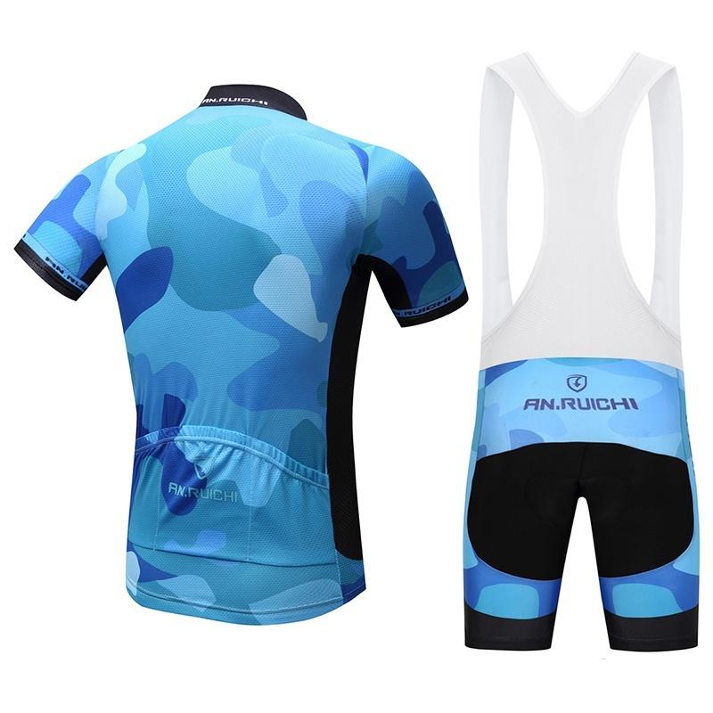 Quick Dry Short Sleeve Cycling Jersey White Bib Pants Bicycle Clothing Set Sport Jerseys Blue Camouflage Men Cycling Clothes Suits