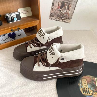 H1363 двухслойные высокие парусиновые туфли женские туфли на платформе большие туфли нишевая модная обувь Merad port style ретро обувь для скейтбординга