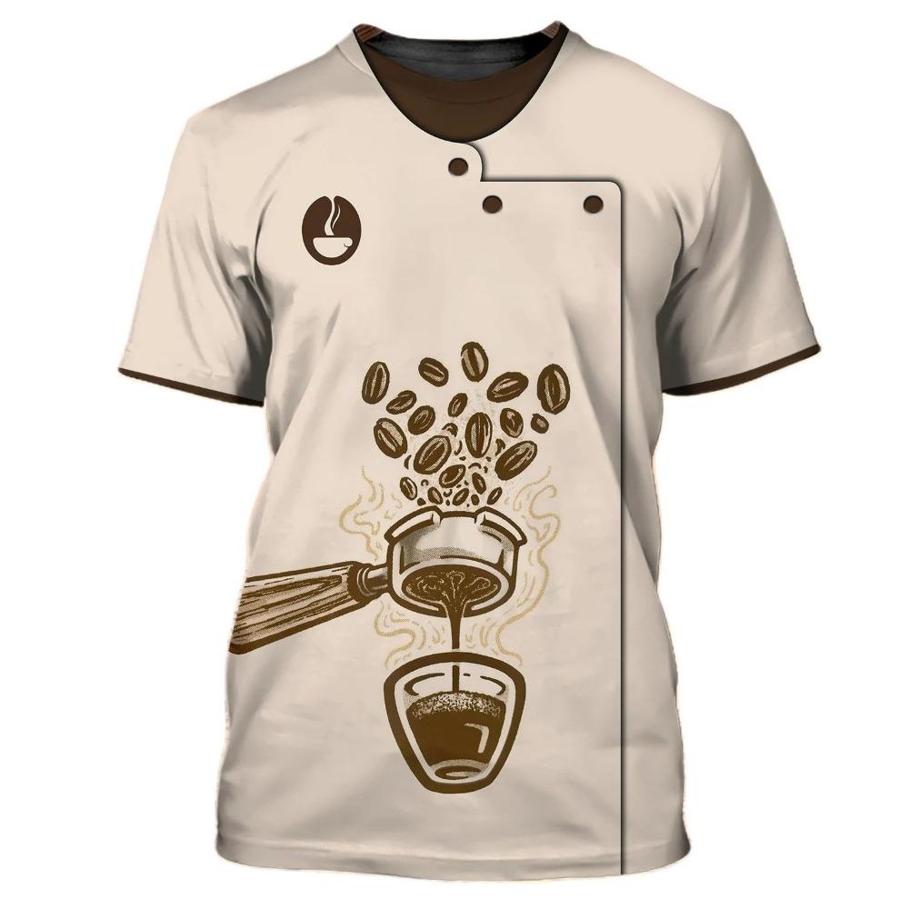 Летняя мужская новая футболка с принтом бариста 3D, модная повседневная униформа с круглым вырезом и коротким рукавом, свободный спортивный топ больших размеров