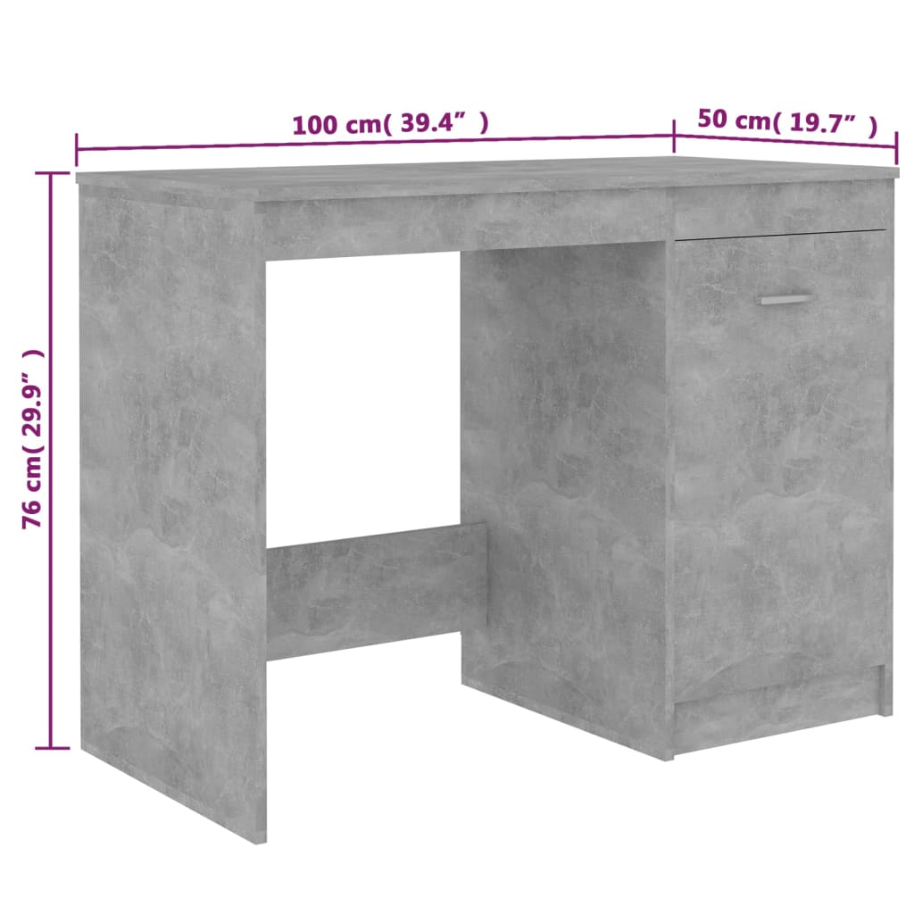 Desk Concrete Grey 100x50x76 cm Wood Based Material