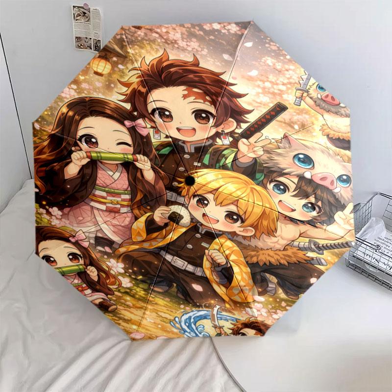 1 шт. Автоматический складной зонт - Узор Demon Slayer Kimetsu No Yaiba Портативный складной дизайн с 8 спицами Рождественские подарки на день рождения