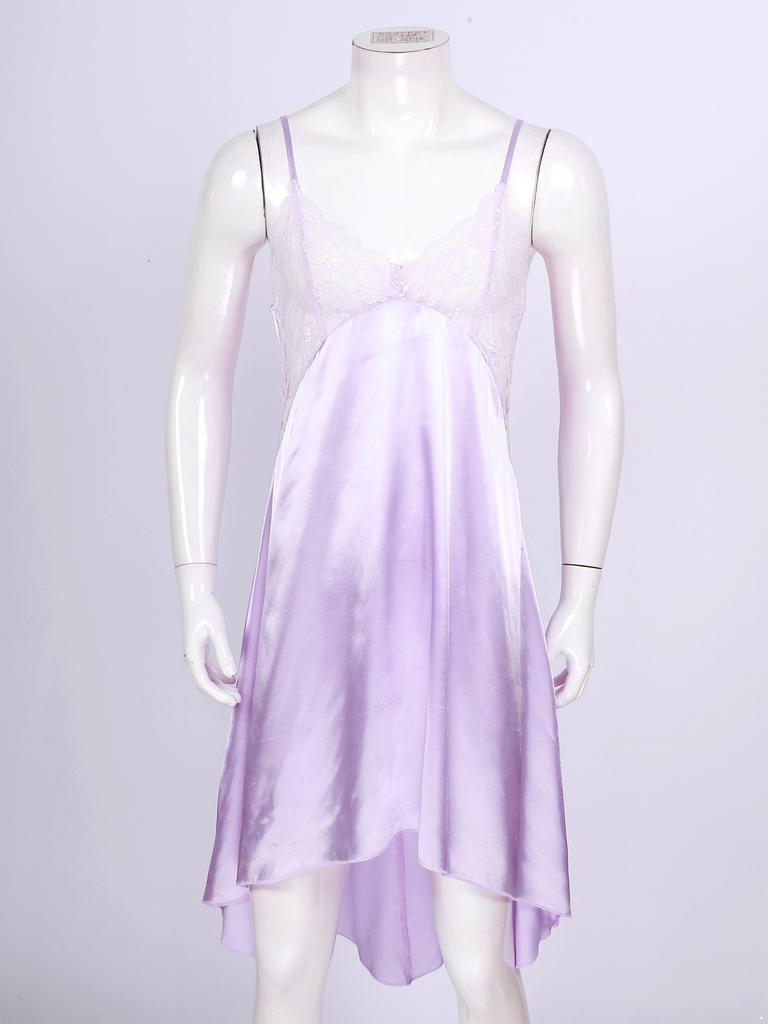 Мужская прозрачная кружевная лоскутная атласная ночная рубашка Sissy Crossdress, нижнее белье, ночная рубашка, пижамы