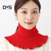 Женский искусственный шарф с высоким воротником, ребристая текстура, отделка оборками, однотонный вязаный воротник, осень-зима, утолщенный теплый искусственный воротник