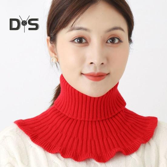 Женский искусственный шарф с высоким воротником, ребристая текстура, отделка оборками, однотонный вязаный воротник, осень-зима, утолщенный теплый искусственный воротник