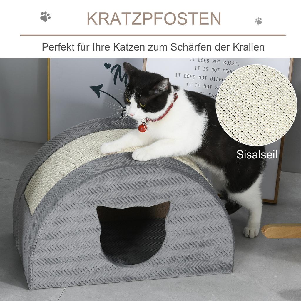Cat Cave with Scratching Board Cat Bed Scratching House Cat House Cat Home Sisal Grey 48.5 x 30 x 30 cm