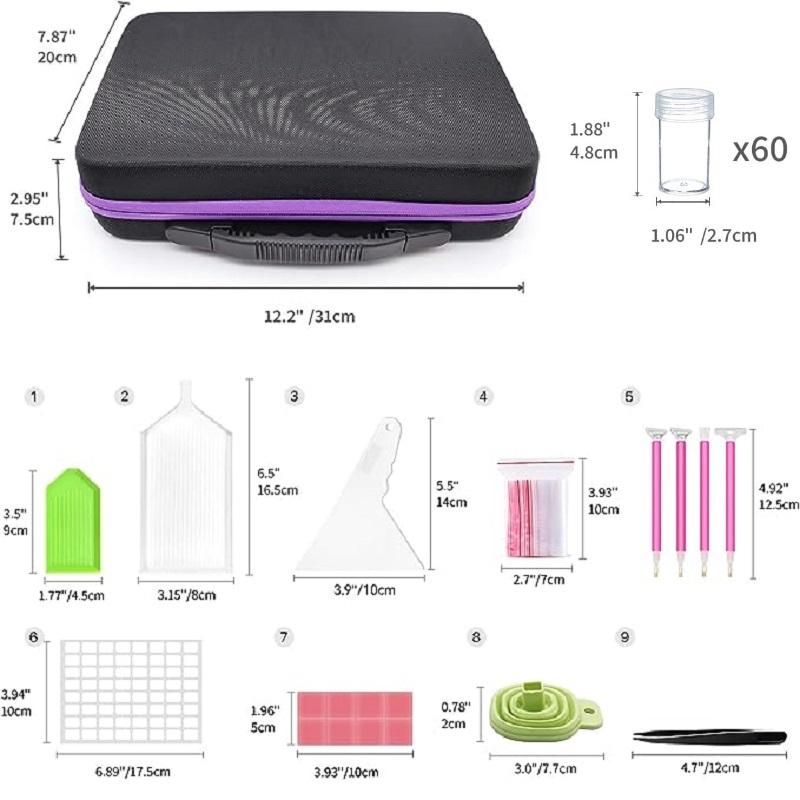 Diamond Painting Storage Boxes, 60 Slots Bead Storage with 5D Diamond Art Accessories and Tools Kit Pintura De Diamantes