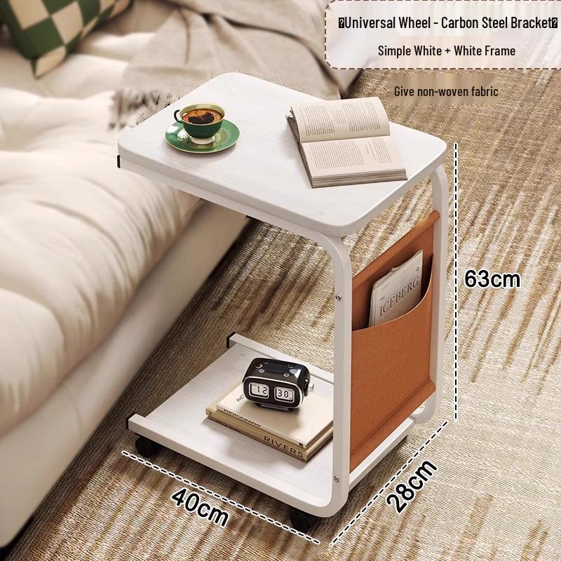 Modern Minimalist Movable Side Table with Wheels for Bedroom or Living Room