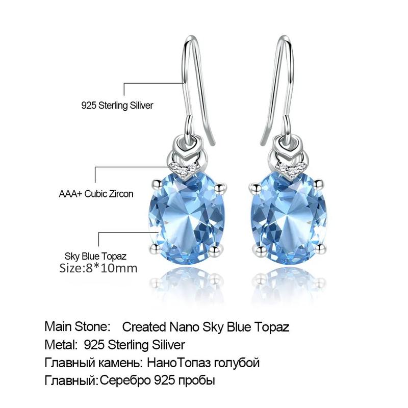 100% 925 Sterling Silver Drop Earrings for Women Girls Nano Blue Topaz Gemstone Earrings Korean Trend Fashion Party Fine Jewelry