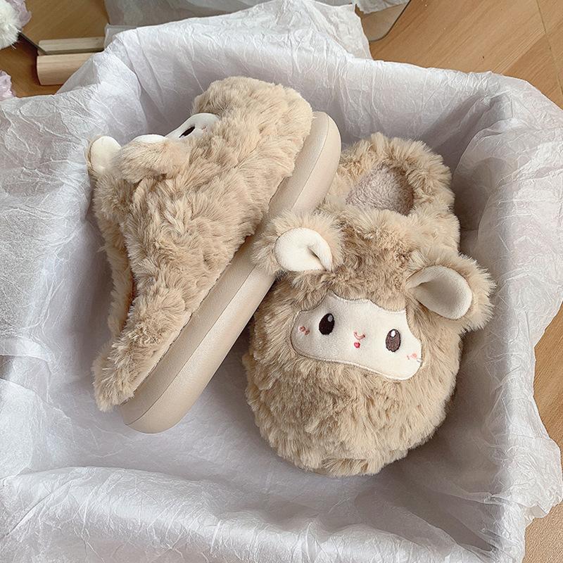 Winter Cotton Slippers Women's Indoor Home Warm Fluffy Shoes Comfortable Slippers Thick-soled Non-slip Shoes