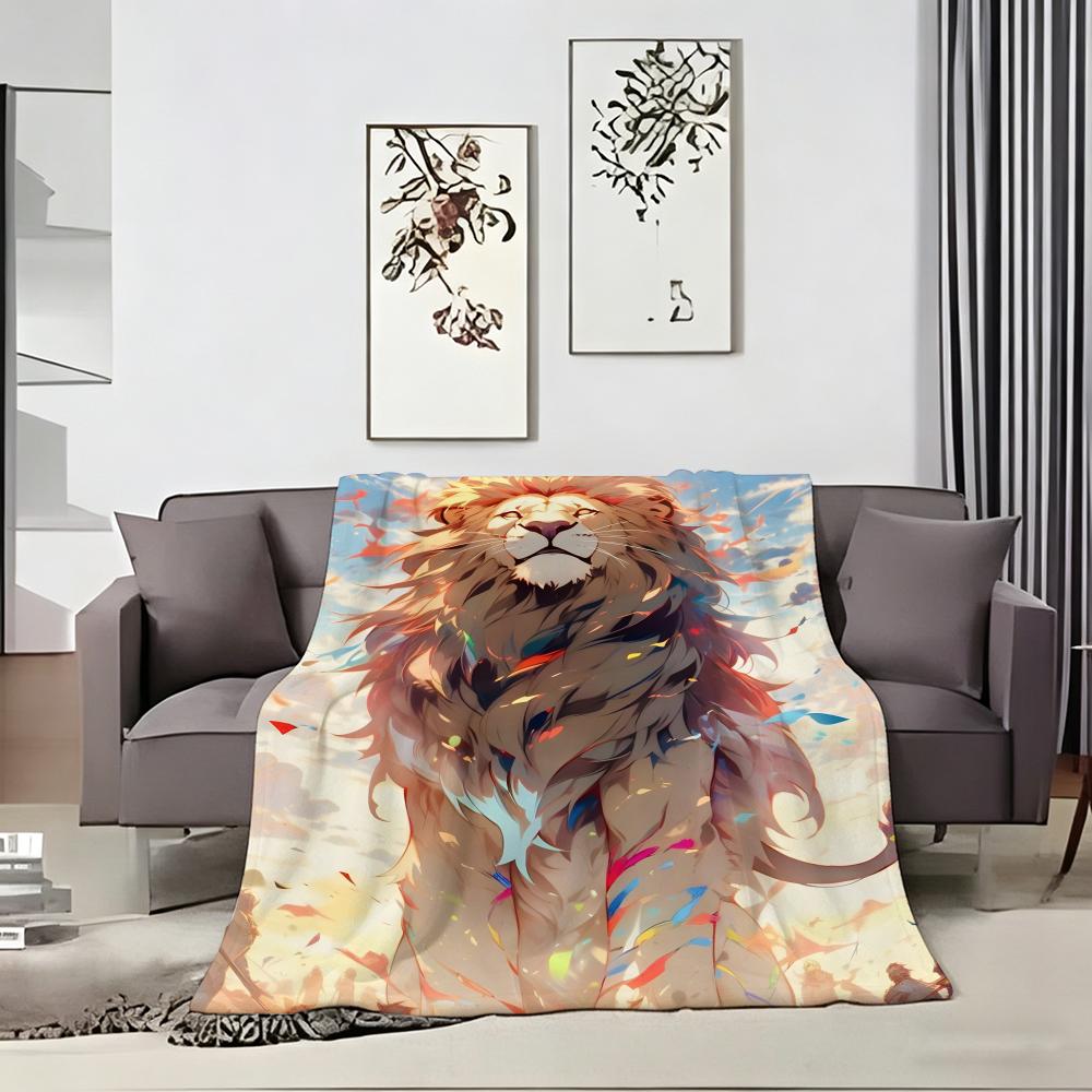 Fantasy animal Majestic Lion Throw Lightweight 240g Flannel Blanket Soft Skin-friendly for Summer Cooling