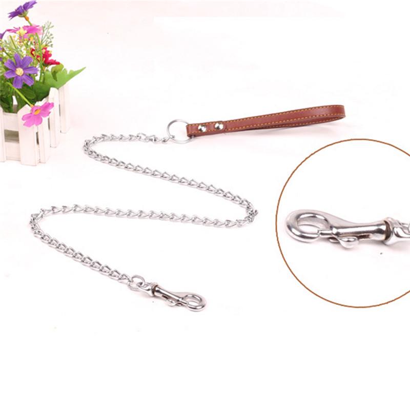 Durable Anti-Bite Metal Dog Chain Lead For Small Medium Large Dog Chain Leash Handle Leads Iron Chain PU Leather Pet Accessories