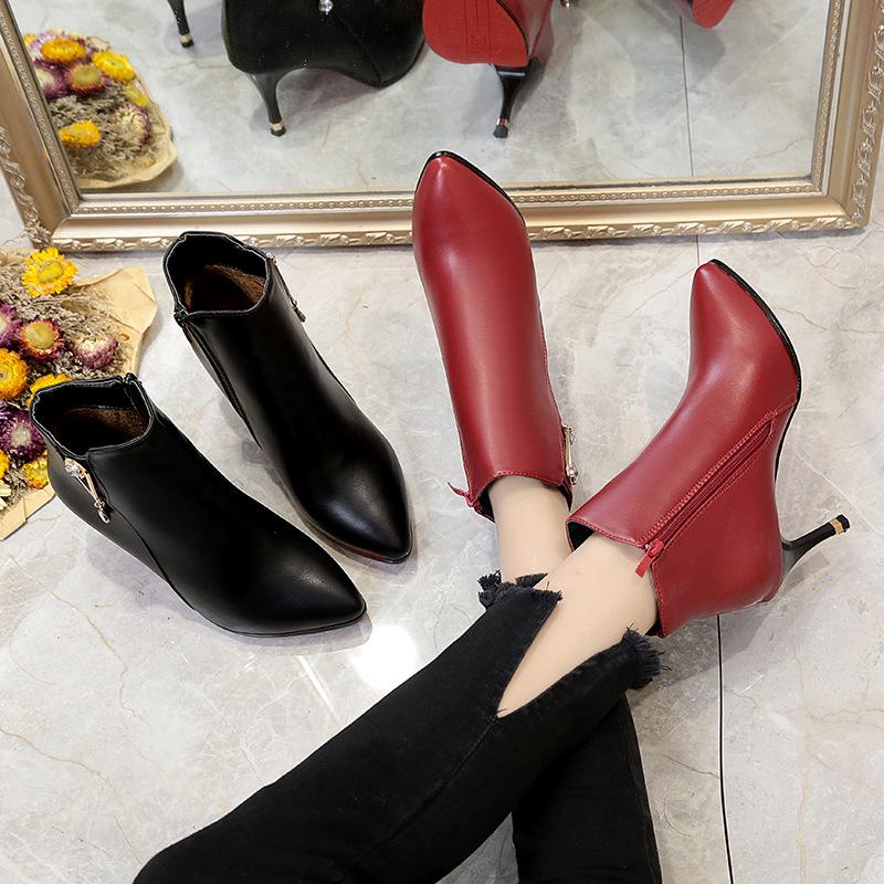 Весна Осень Новые Новые Модные Женские Туфли На Молнии С Острым Носком Тонкие Каблуки Мягкие Удобные Ботинки Для Вечеринок sdc3