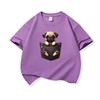 Kids Cotton T Shirt Cute Pocket Pug Puppy Dog Graphic Crew Neck Short Sleeve Tee Casual Breathable Boys Girls Summer Tops