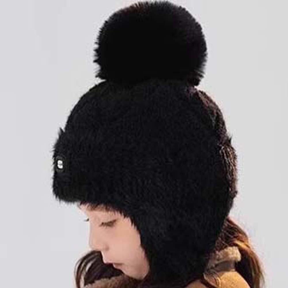 Thick Yarn Toddler Earflap Beanie Solid Color Baby Pom Hat Kids Winter Hat Snowy Day