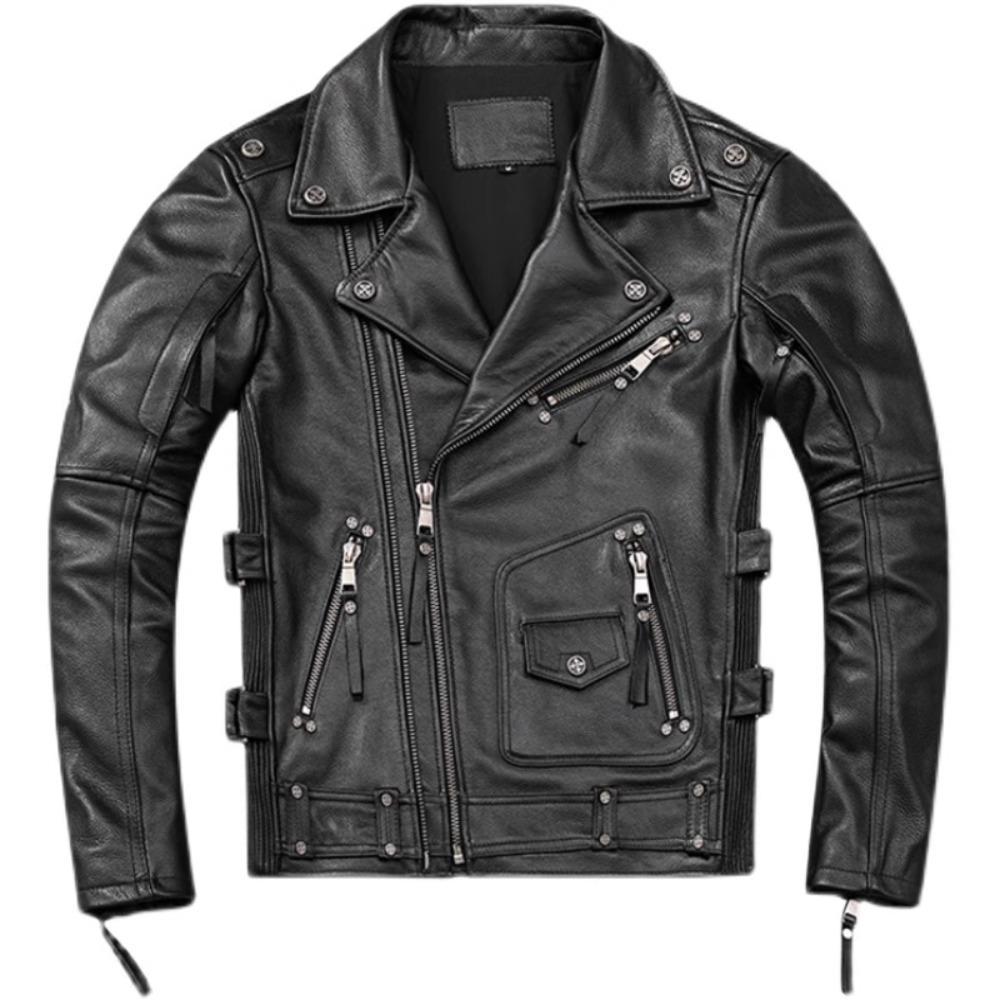 Китайский размер мотоциклетная куртка из натуральной воловьей кожи мужская тонкая куртка из телячьей кожи ретро куртка мужская байкерская одежда для езды на мотоцикле