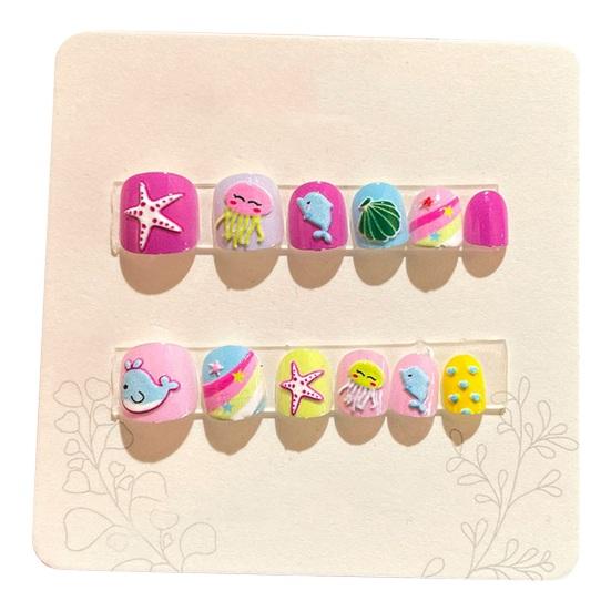 Yousheng 12 шт. детские мультяшные накладные ногти милый рождественский тематический узор с тиснением на ногтях самоклеящиеся накладные ногти DIY художественное украшение