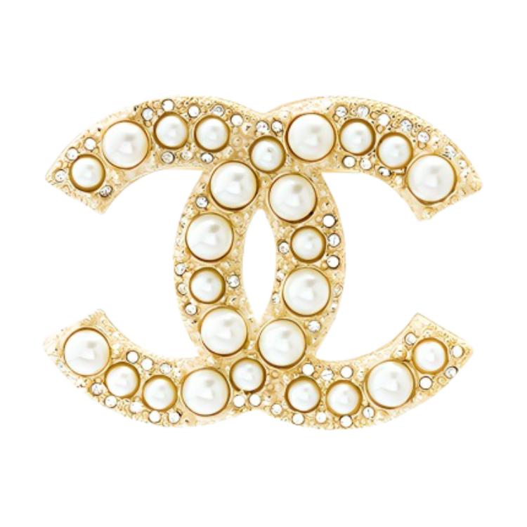 Chanel CC Brooch Artificial Crystal Women Brooch Gold White A64762-Y09530-Z2048