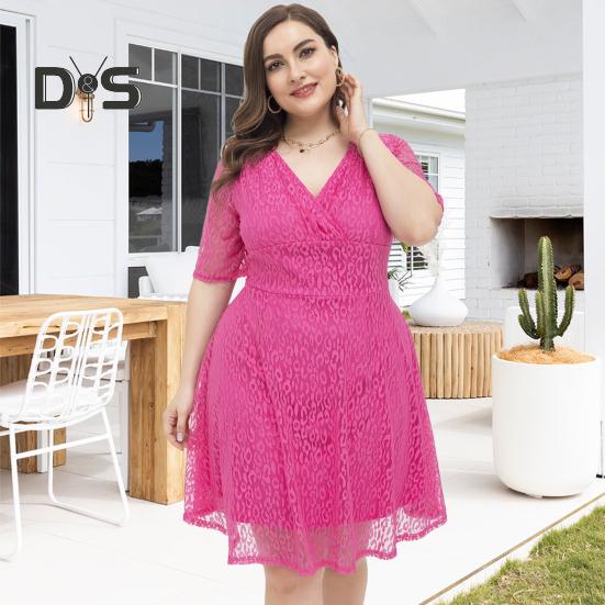 Платье больших размеров с кружевным V-образным вырезом и короткими рукавами с леопардовым узором, двухслойное платье миди для выпускного вечера, свадьбы, вечеринки, летнее короткое платье