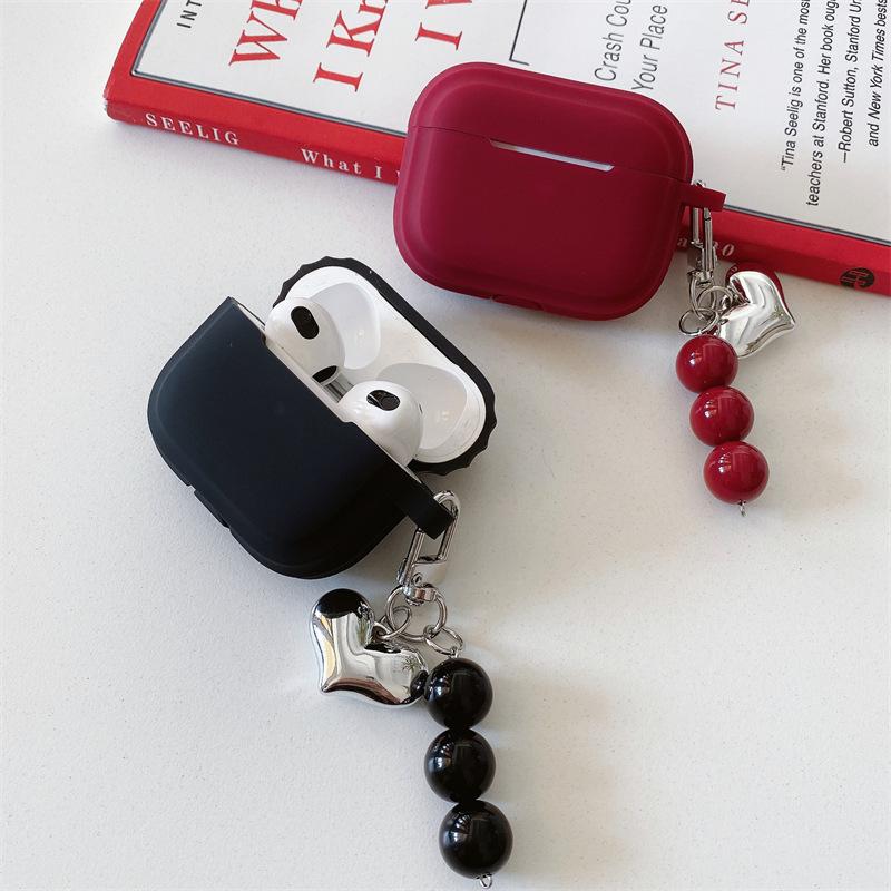 Однотонный чехол-сердечко с бусинами, подходящий для AirPods Pro 1-го поколения, 1-го поколения Pro 1-го поколения, чехол для Bluetooth-наушников Apple