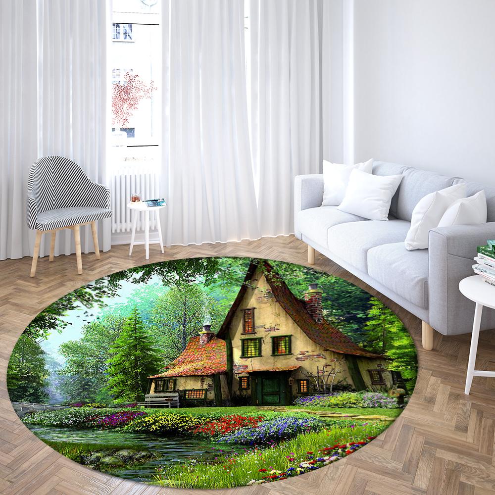 Круглый ковер с принтом тропических растений, семейная гостиная, спальня, ванная комната, напольный коврик, ковер для украшения пола