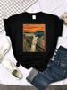 Mona Lisa T Shirts Funny Cat Lovely Cute Printed TShirt for WomenS Crewneck Gothic Women Tshirt Casual Female Tee Shirts