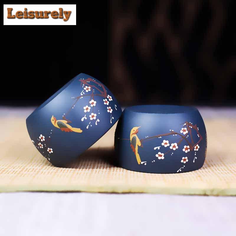 80 мл изысканная исинская фиолетовая глиняная чашка для чая, ручная роспись, радостный цветок и птица, мастер-чашка для дегустации чая, маленькая чашка для чая