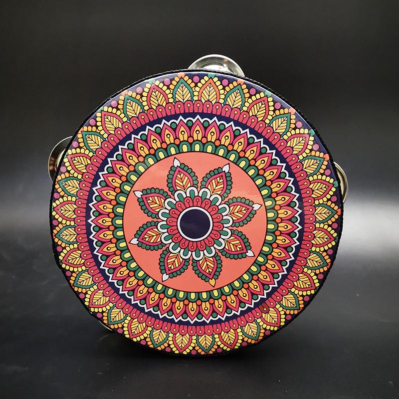 8-Inch Xinjiang Uyghur Hand Drum for Dance and Performance, Single-Row Tambourine with Jingle Bells.
