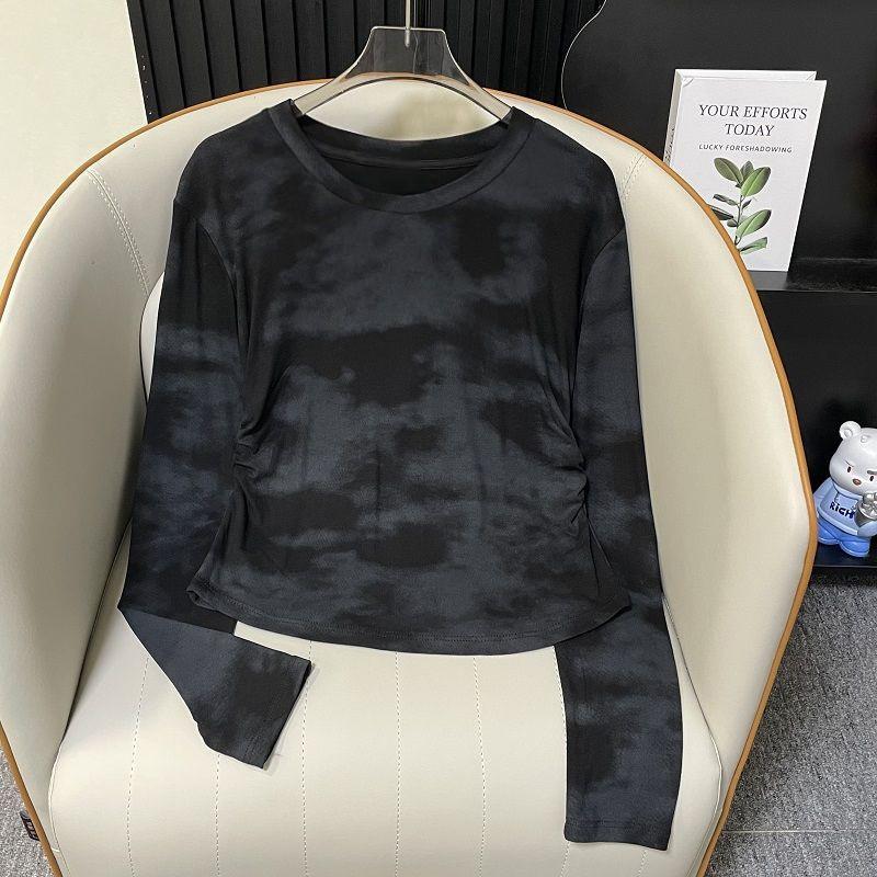 Womens Tie-Dye Crew Neck Long Sleeve T-Shirt Slim Fit Trendy Short Top