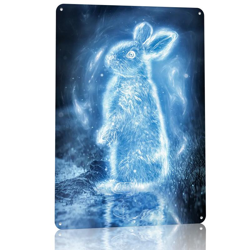 Magical Rabbit Spirit D Printed Texture Poster Personalized Wall Art Retro Metal Tin Signs for Modern Home Decoration Luxury