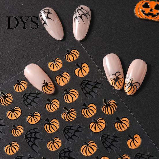 Halloween Nail Accessories Pumpkin Art Stickers, Spider Web Plants Leaves Manicure Decals Decor Decals, Self-Adhesive Stickers for Women and Girls